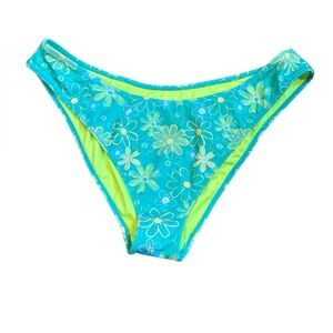PacSun Floral Bikini Bottom Teal Neon Yellow Lined NWT
